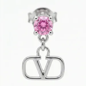 925 silver drop earrings with pink V-motif design
