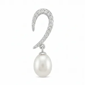 925 silver pearl-look drop earrings with curved crystal design