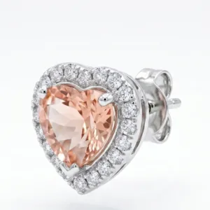 925 silver stud earrings with blush heart halo design