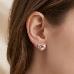 Blush heart halo 925 silver stud earring worn on ear