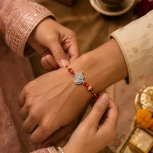 Ganesh Red Silver Rakhi