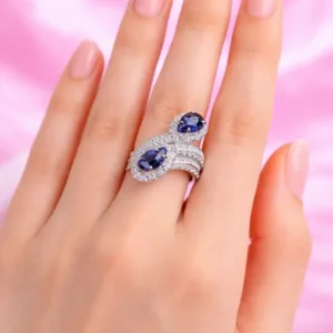 Azure Twin silver adjustable statement ring worn on hand