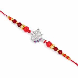 Ganesh Red Silver Rakhi