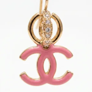 Gold plated drop earrings with pink double-C motif