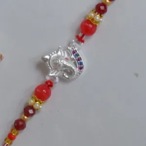 Ganesh Red Silver Rakhi